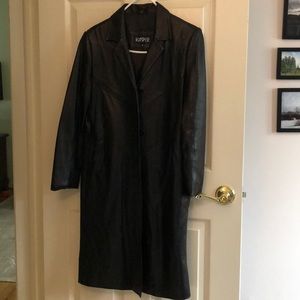 Below knee leather coat